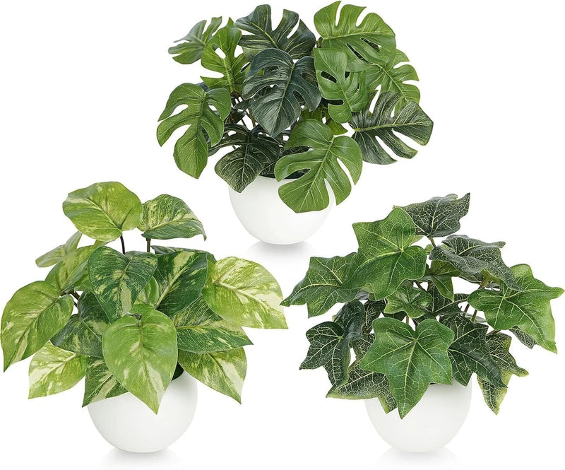 3 PCS Small Fake Plants, Artificial Potted Plants, Indoor Home Decoration- 7.5" Green Plant