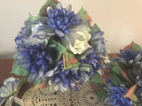 9 PIECE BRIDAL PARTY BOUQUET PACKAGE PERIWINKLE MUMS WHITE ROSES  SILK FLOWERS Bouquet