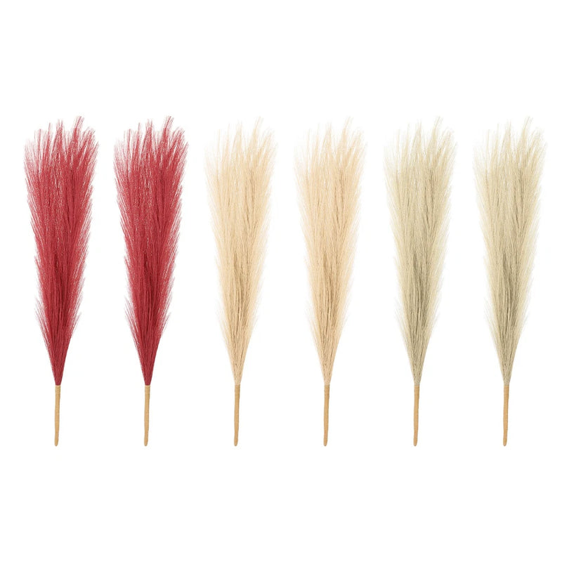 6 Pcs 17 Inch Faux Pampas Grass Artificial Boho Decor Beige/Khaki/Wine Red Pampas Grass