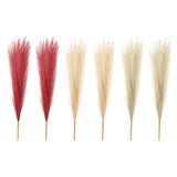 6 Pcs 17 Inch Faux Pampas Grass Artificial Boho Decor Beige/Khaki/Wine Red Pampas Grass