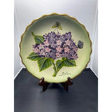 Hand Painted Decorative Hydrangea Floral Plate Butterfly Gold Trim Display Stand Hydrangea