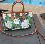 Dooney & Bourke white flower floral hydrangea Dillen satchel purse w/strap EXC Hydrangea