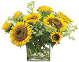 Sunflower and Queen Anne's Lace 18"H Faux Flowers in Vase Sunflower