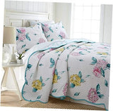 Turquoise Blue Floral Hydrangea Garden Leaf 100% Cotton Queen Valencia Bloom Hydrangea