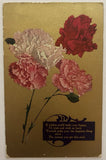 Vintage Gold Gilt Postcard Red & Pink Carnations with Sentimental Verse Carnation