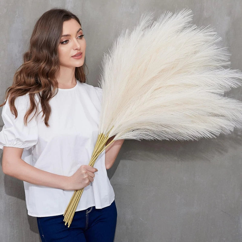 Faux Pampas Grass, 9 PCS 37''/3.1FT Tall Fluffy Fake Pompas Floral Large Pompous Pampas Grass