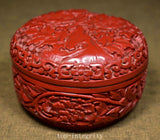 3.9" Collect China Qianlong lacquerware Carved Fengshui Peony Flower Rouge Box Peony