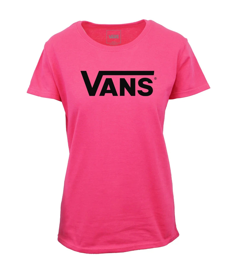 Women's pink VANS logo T-shirt with crew neck and short sleeves