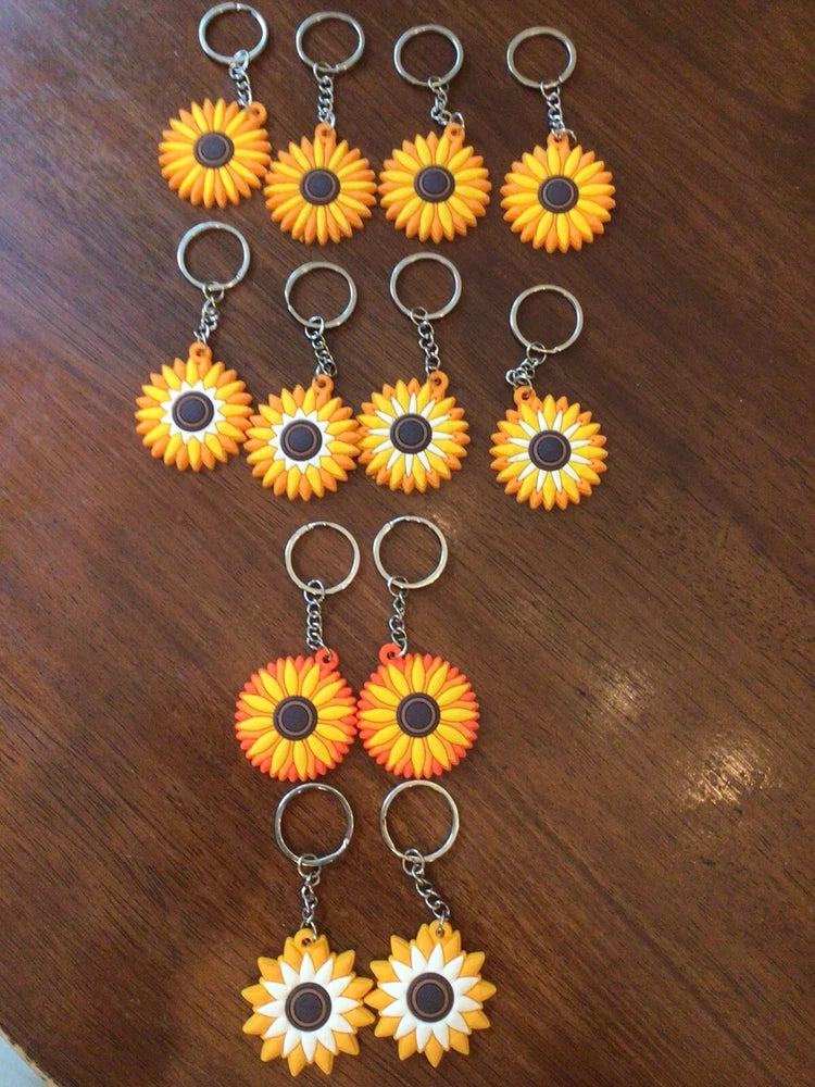 Sunflower keychain set of 12: assorted sunflower charms with metal rings