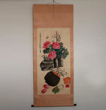 Chinese Old Qi Baishi Watercolor Scroll Painting Peony Flower 78.35Ó Peony