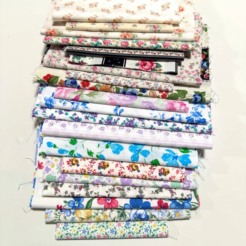 Florals on Light Color Cotton Fabric Remnants 5" to 8" x width of Fabric Flowering Plants