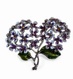 Purple & White Enamel Crystal Rhinestone Hydrangea Flower Brooch Pin 2.5Ó cClasp Hydrangea