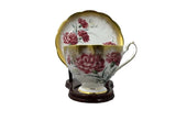 Queen Anne Gold Pink Carnation Teacup & Saucer Bone China Gilded England Carnation