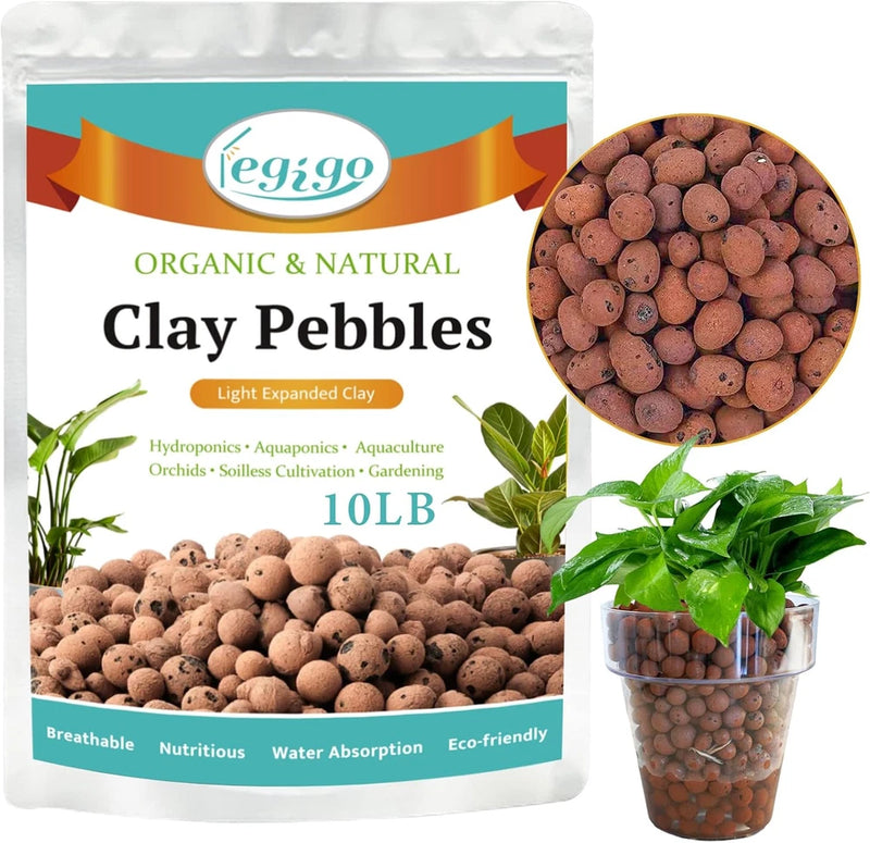 LEGIgo organic clay pebble balls for plants, reddish brown porous grow media in bag and bowl