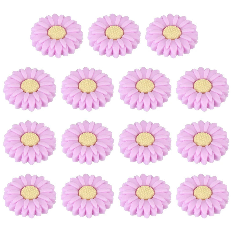 30mm Silicone Flower Beads, 15 Pcs Sunflower Bead, Purple Yellow Sunflower