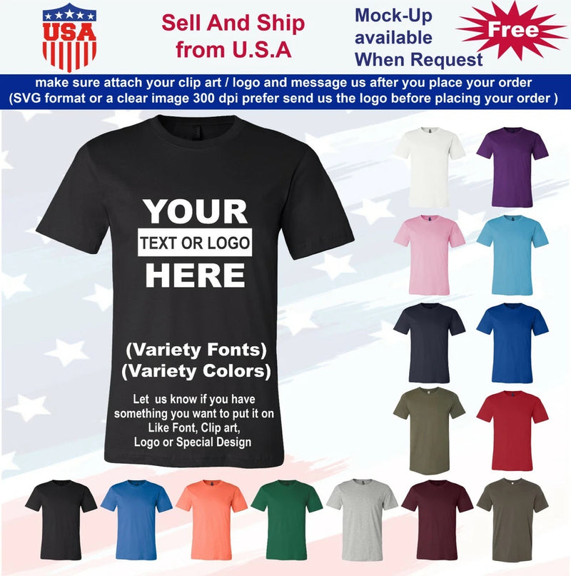 Black crewneck t-shirt with white YOUR TEXT OR LOGO HERE print