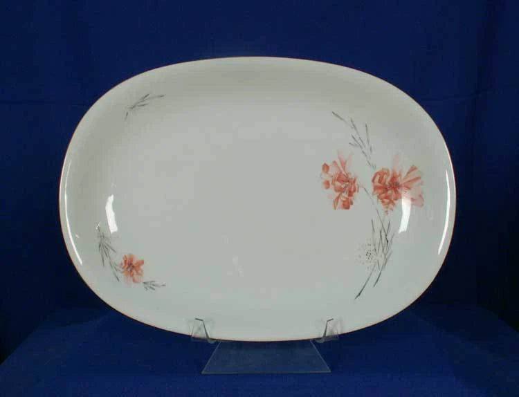 KPM 710 Platter Oval 12 inch Pink Carnation Stem Gold Krister Mark Germany Carnation