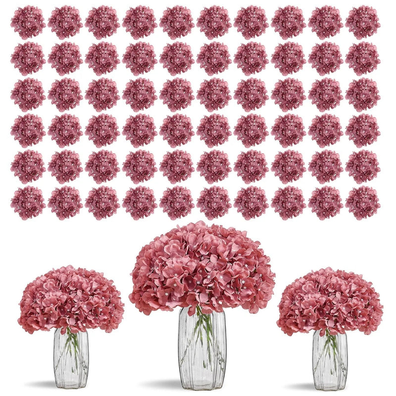 80pcs Dusty Rose Hydrangea Artificial Flowers Silk Hydrangea Heads with Stems... Hydrangea