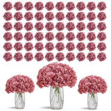 80pcs Dusty Rose Hydrangea Artificial Flowers Silk Hydrangea Heads with Stems... Hydrangea