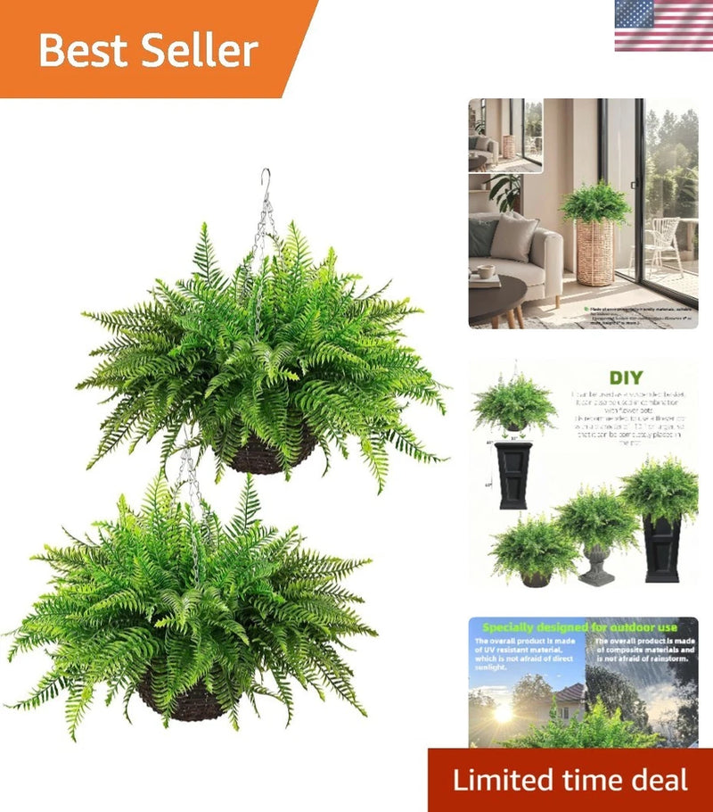 Large Faux Boston Fern Bushes - Maintenance-Free Hanging Plants for Any Space Green Plant