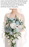 LingÕs Moment Dusty Blue Bridal Bouquet Cascading Wedding 15Ó Artificial Flowers Bouquet