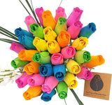 6 Color Spring Flower Bouquet. The Original Wooden Rose 1, 2, 3 Dozen Green Plant