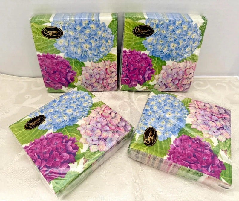 Caspari Hydrangea Garden Blue Cocktail Napkins Set of 4 Packs 20 Triple_Ply Each Hydrangea