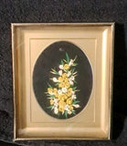 VINTAGE BEAUTIFUL HANDMADE  DRIED FLORAL  ART ON  BLACK VELVET  FRAMED 5X6 Dried Flower
