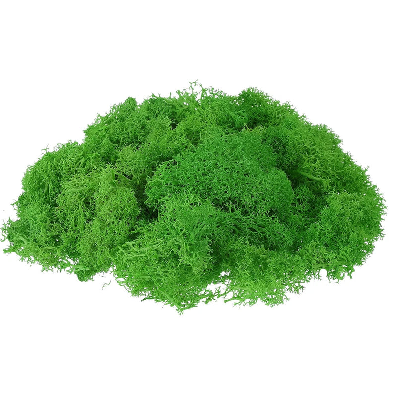 Fake preserved reindeer moss mat, bright green dense tufted texture