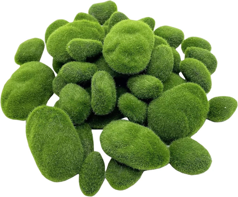 40PCS Artificial Moss Rocks Decorative Moss Balls Green Moss Covered Stones for Green Plant
