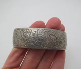 Kirk Stieff Pewter Carnation Etched Flowers .88 In Wide Cuff Bracelet Large Carnation