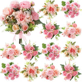 12 Bundles Pink Artificial Flowers Peonies Silk Dahlia Faux Rose Fake Chamomi... Peony
