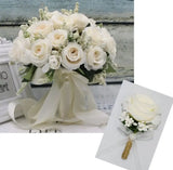 Holding Flowers Artificial Natural Rose Wedding Bouquet with Silk Satin Ribbon Bouquet