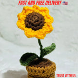 Hand Knitted Potted Plants Crochet Sun Flower, gift, Home Decor Ornament X1 Sunflower