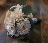 White Bridal Bouquet Artificial Sola Wood Wedding Flowers Bridesmaid Boutonniere Bouquet