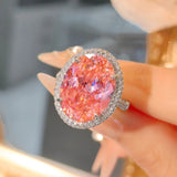 New 16mm Ice Flower Cut Pink Topaz Gems Fashion Women Girl Party Jewelry Rings Roses