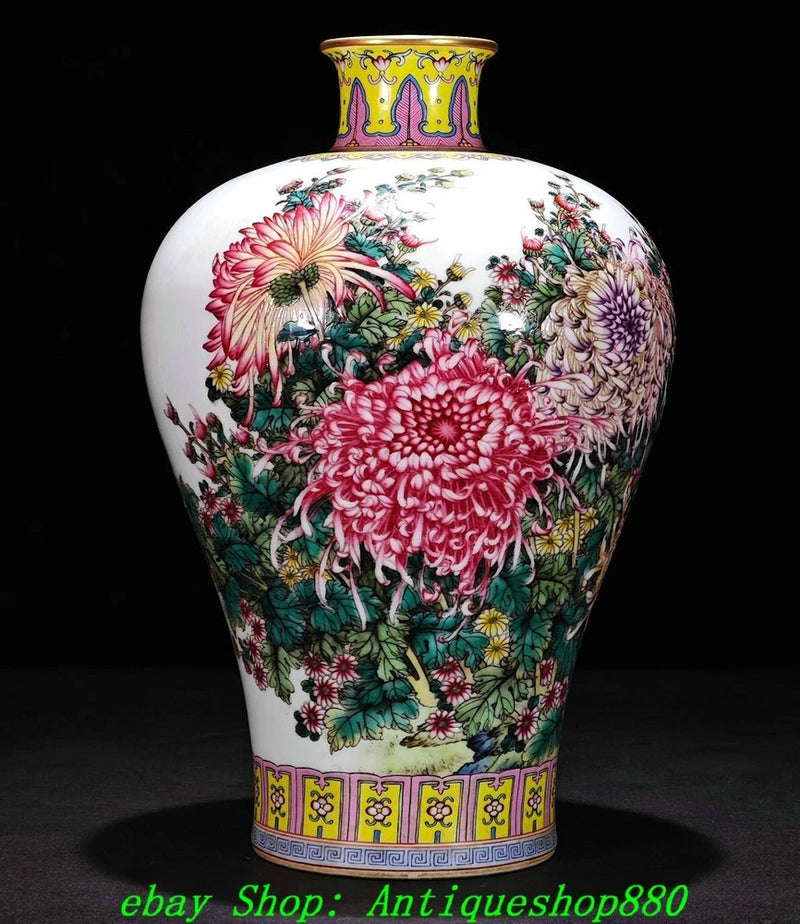 Famille rose porcelain vase with pink peony floral artwork and gold rim
