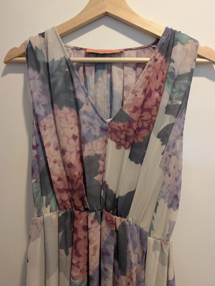 Rodeo Show Women's Dress Size AU 8 Pleated Hydrangea Purple Grey Stretch Floral Hydrangea