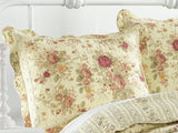 ANTIQUE ROSE QUILTED * King * SHAM : CHIC COTTAGE CREAM YELLOW SHABBY RED ROSES Roses
