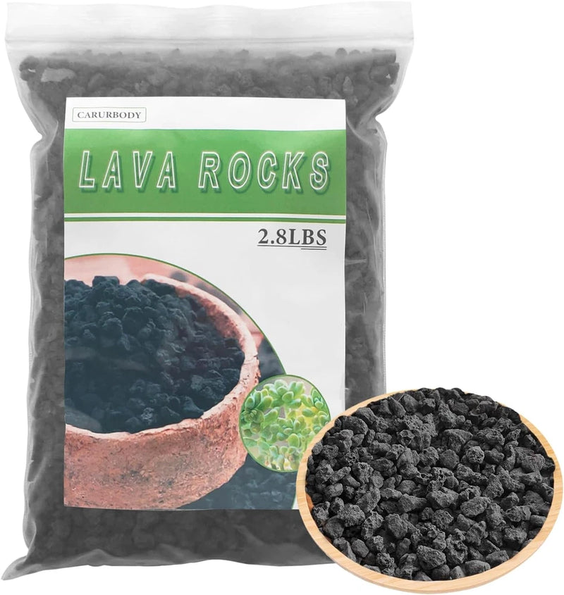 Black lava rocks for plants in sealed bag with wooden scoop, 2.8 lb