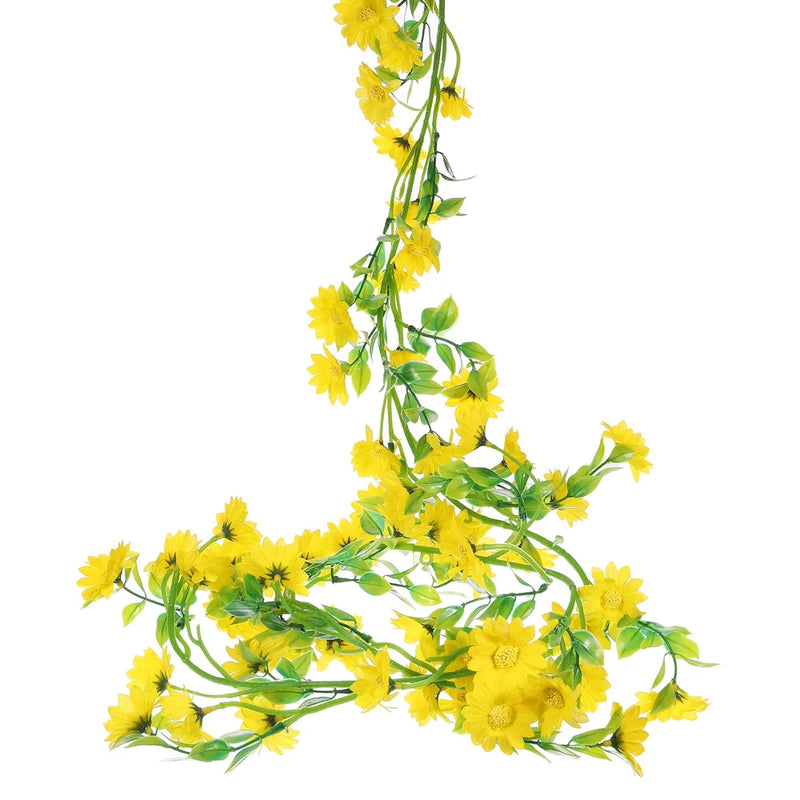2pcs Artificial Daisies Flowers Garland Vine Silk Wildflower Garland, Yellow Daisies