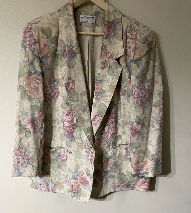 Vintage Alfred Dunner Rose Hydrangea Floral Blazer Jacket 16 Cottage Bloom Core Hydrangea