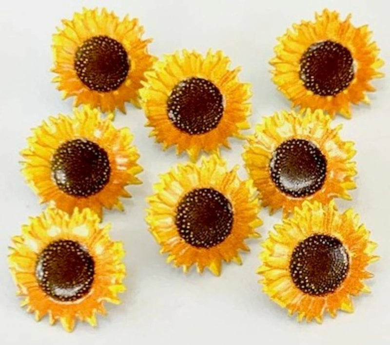 Sunflower brads: yellow felt flowers with dark brown centers for scrapbooking