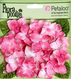 Hydrangeas FUCSHIA PINK 22 flower & leaf mix VELVET GLITTER 20-30mm Petaloo O Hydrangea