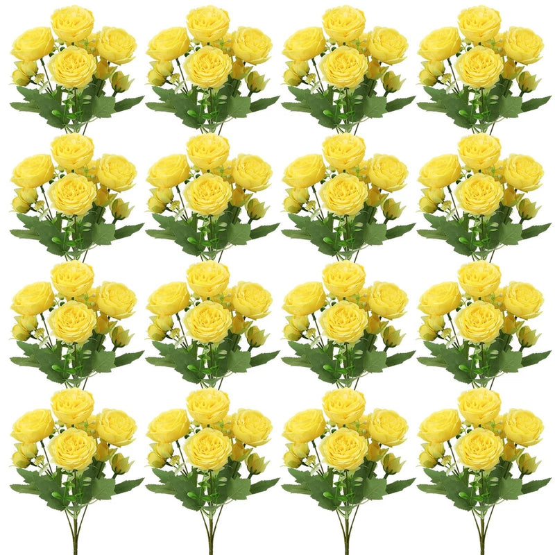 16 Pack Yellow Peonies Artificial Flowers, Fake Silk Hydrangea Bouquet for Br... Peony