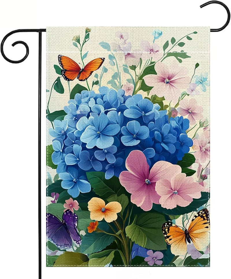 Spring Summer Hydrangea Flowers Garden Flag 12X18 Inch Double Sided Butterfly Co Hydrangea