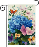 Spring Summer Hydrangea Flowers Garden Flag 12X18 Inch Double Sided Butterfly Co Hydrangea