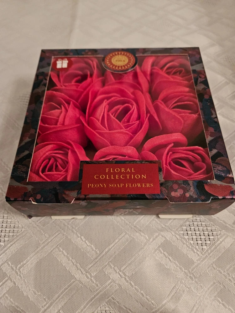 9 Peony Fragranced Soap Flowers.  New in box Peony