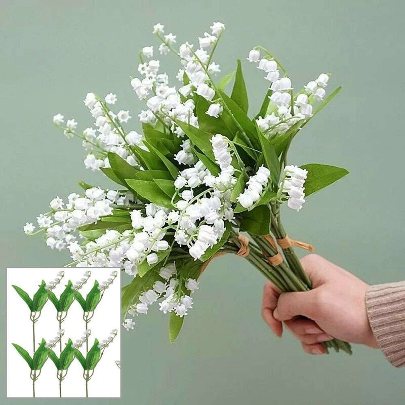 6pcs Lily of the Valley Artificial Flowers Realistic Bouquet Romantic Home Decor Flowering Plants