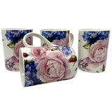 Kent Pottery Floral In Full Bloom Coffee Mugs Roses & Hydrangeas Pinks Set Of 4 Hydrangea